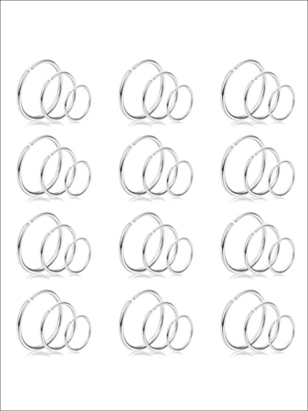 36Pc 20G Nose Ring Hoop 316L Stainless Steel Helix Tragus Lip Septum